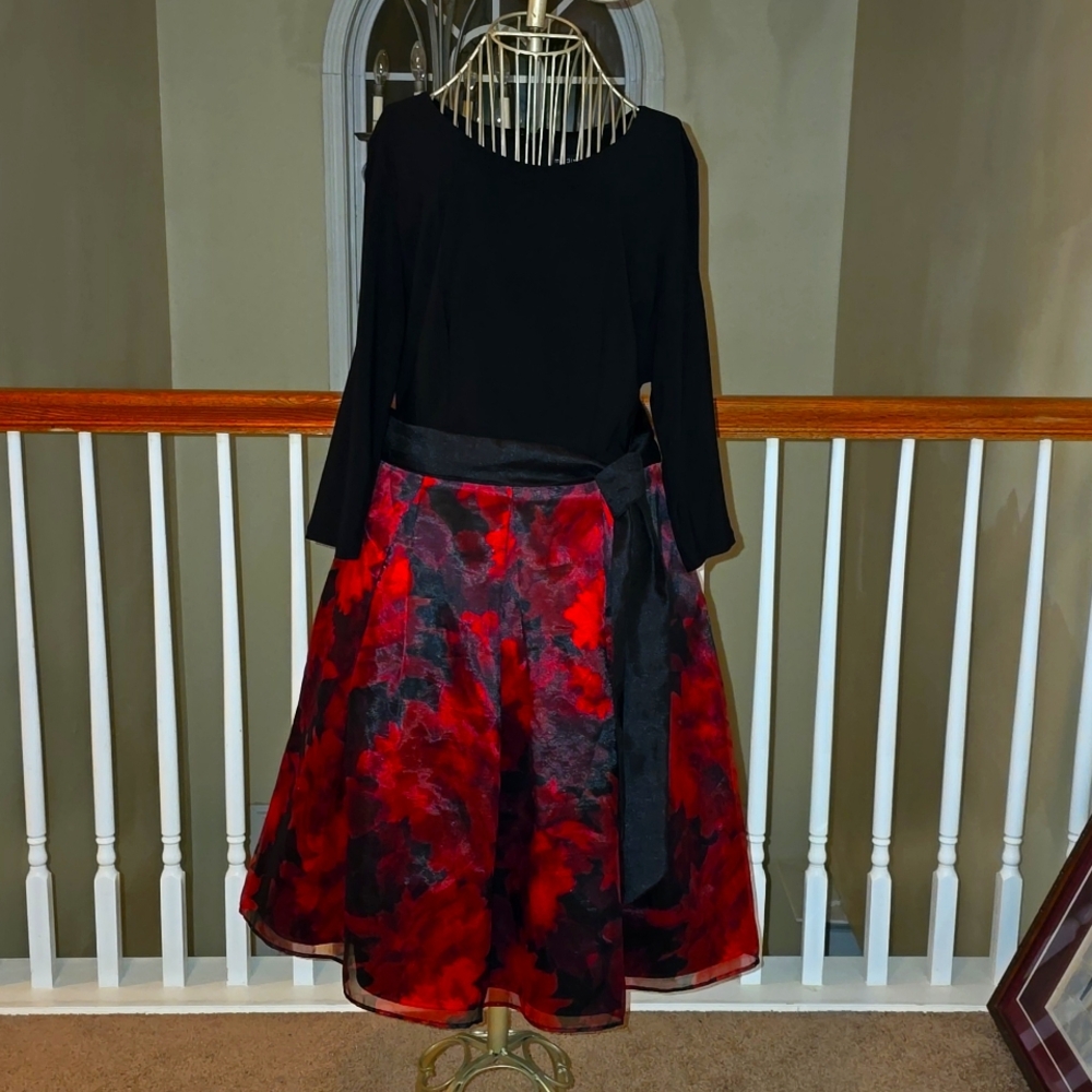 Black and Red Sheer/Tulle Flower Dress